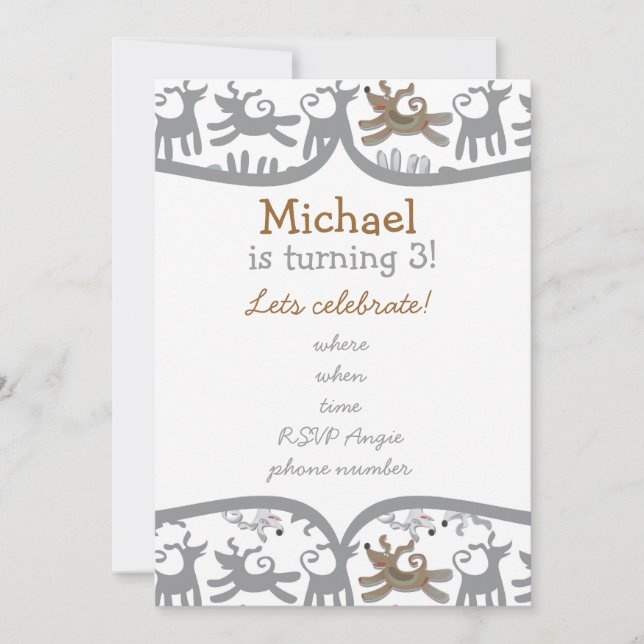 Invitación Perros muy felices con marco (Anverso)