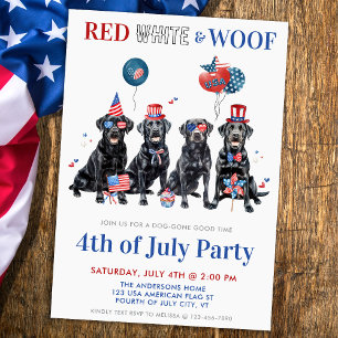 Invitación Perros Patrióticos Blancos Rojos Y Woof 4 De Julio