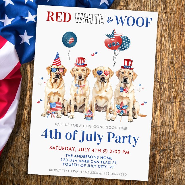 Invitación Perros Patrióticos Fiesta Blanco Rojo Y Lana 4 De  (Subido por el creador)