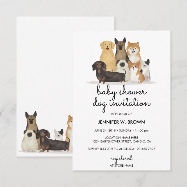Invitación Perros Pug bulldog francés corgi (Anverso / Reverso)