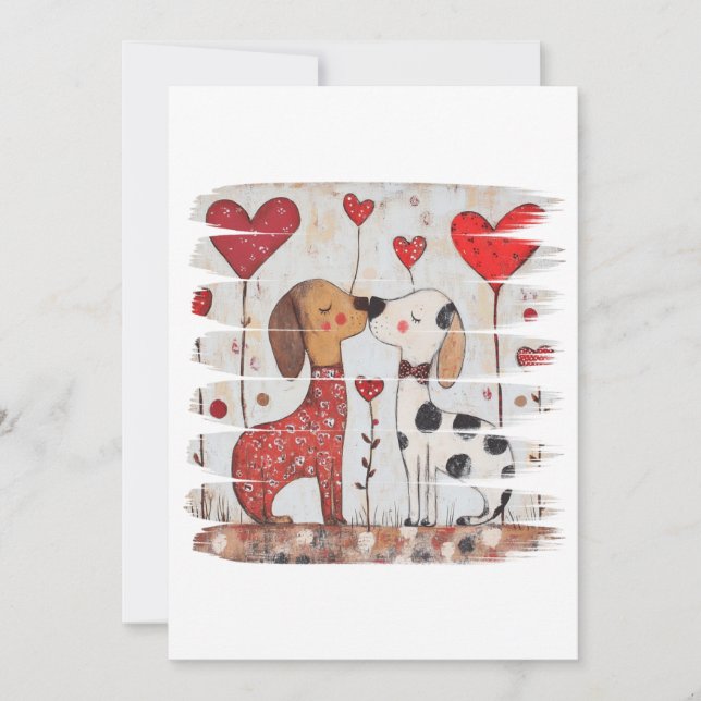 Invitación Perros románticos con globos de corazón (Anverso)