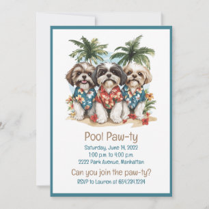 Invitación Perros Shih Tzu con Camisetas Hawaianas