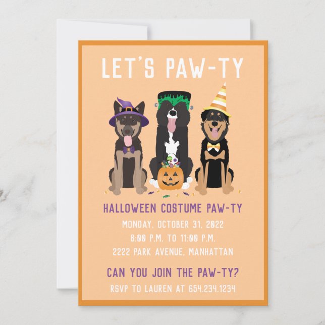 Invitación Perros traviesos de disfraces de Halloween (Anverso)