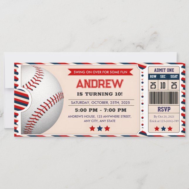 Invitación Persona Baseball ticket birthday  (Anverso)