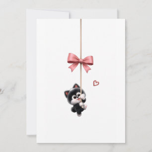 Invitación Personaje Adorable con Llavero de Lazo Rosa - Ador