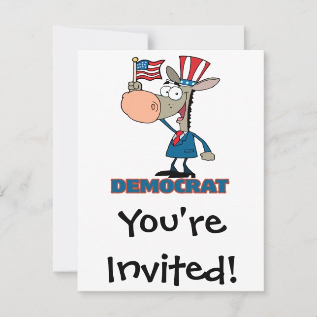 Invitación personaje de caricatura de burro democrático lindo (Anverso)