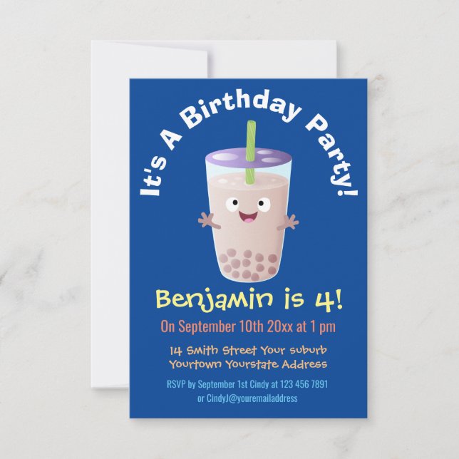 Invitación Personaje de dibujos animados de Cute happy bubble (Anverso)