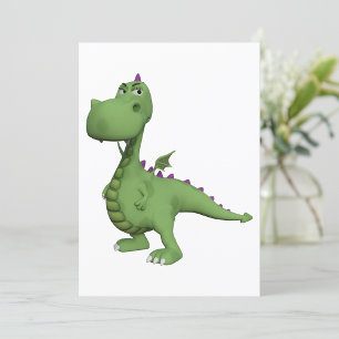 Invitación Personaje de Dinosaurio Verde con Púas Moradas