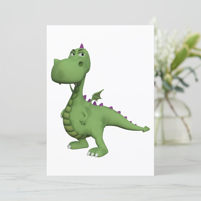 Invitación Personaje de Dinosaurio Verde con Púas Moradas (Subido por el creador)