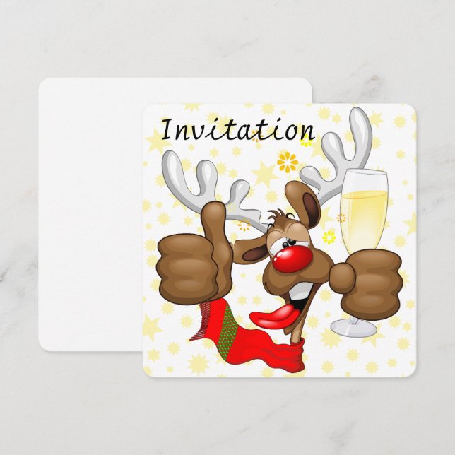 Invitación Personaje de Navidades divertidos renos ebrios (Anverso / Reverso)