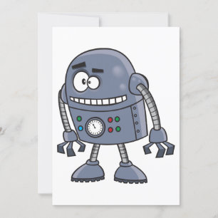 Invitación Personaje de Robot Divertido Azul Retro Lindo