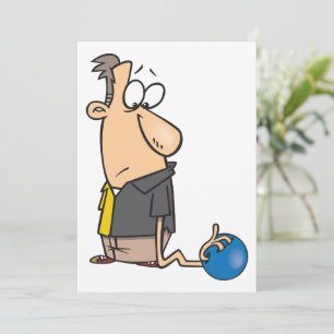 Invitación Personaje divertido de bolos triste con bola de bo