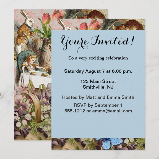 Invitación Personajes de Alice in Wonderland tea fiesta (Anverso / Reverso)