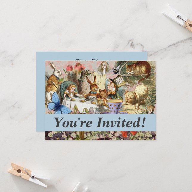 Invitación Personajes de Alice in Wonderland tea fiesta (Anverso/Reverso In Situ)