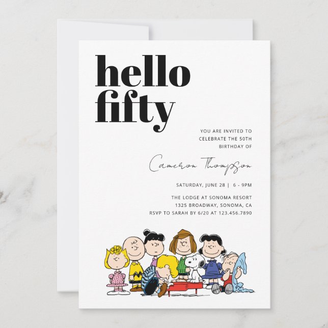 Invitación Personajes de cacahuetes - 50 cumpleaños (Anverso)