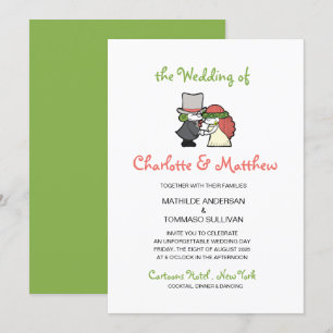 Invitación Personajes de caricatura verde lindo Boda capricho