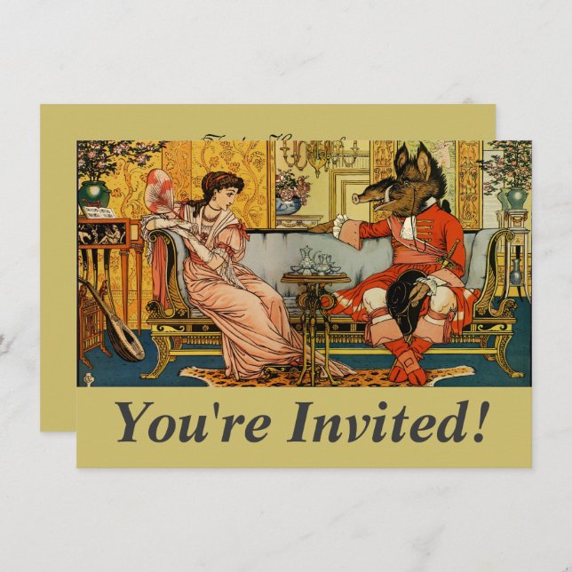 Invitación Personajes de cuento de hadas clásicas de la besti (Anverso / Reverso)