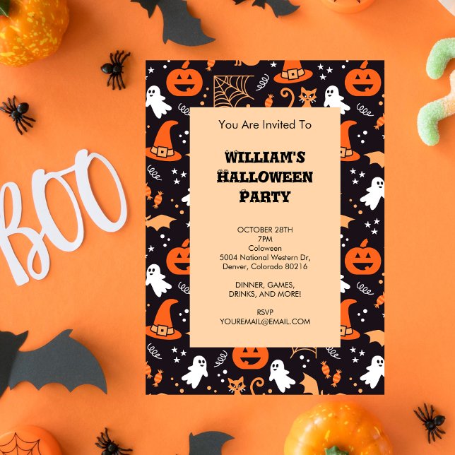 Invitación Personajes de halloween ilustrados en bg negro (Subido por el creador)