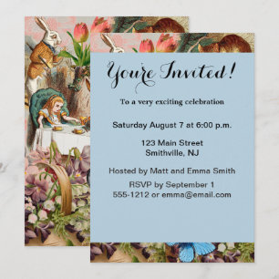 Invitación personajes de la fiesta del té de Alicia en el paí