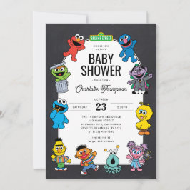 Invitación Personajes de Sesame Street Pizarra Baby Shower