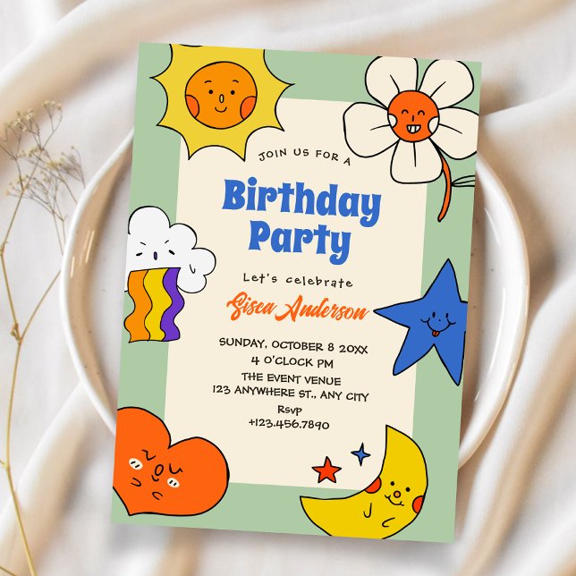 Invitación Personajes divertidos de doodles cumpleaños (Subido por el creador)