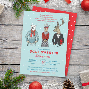 Invitación Personajes Hipster Suéter Feo Navidad