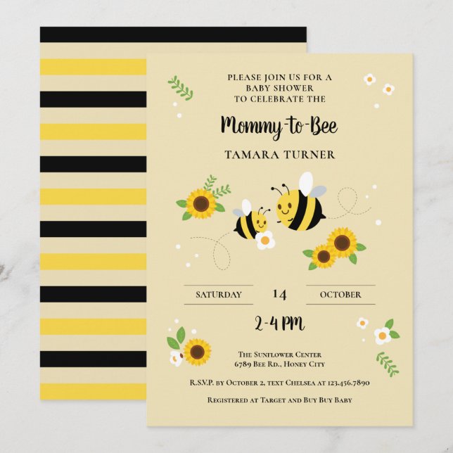 Invitación Personajes personalizados Baby Shower mami-to-bee (Anverso / Reverso)