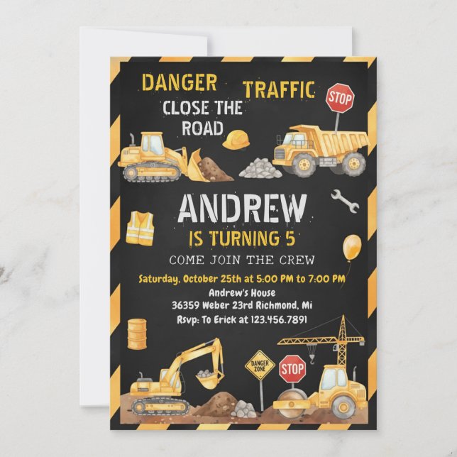 Invitación Personal A Modern Construction Birthday Party (Anverso)