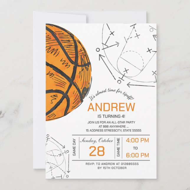 Invitación personal al cumpleaños del baloncesto (Anverso)