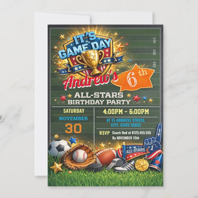 Invitación Personal All Star Birthday For kid Invitation  (Anverso)
