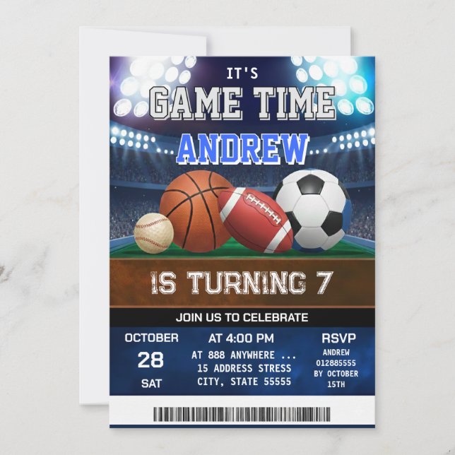 Invitación Personal All Star Sports Birthday Invitation (Anverso)