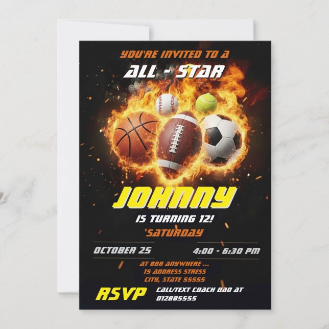 Invitación Personal All Star Sports Birthday Party MVP (Anverso)