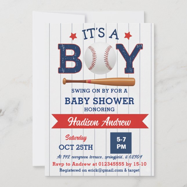 Invitación Personal Baseball Baby Shower Allstar Rookie (Anverso)