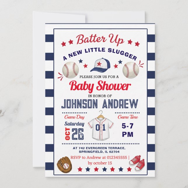Invitación Personal Baseball Baby Shower Slugger All Star (Anverso)