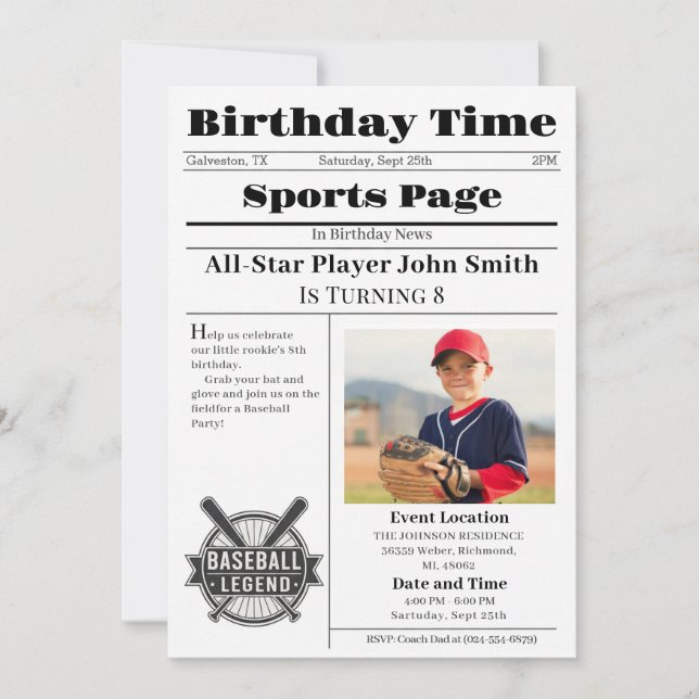 Invitación Personal Baseball Birthday Invitation With Photo (Anverso)