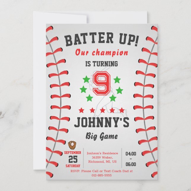 Invitación Personal Baseball Birthday Party Invitation (Anverso)