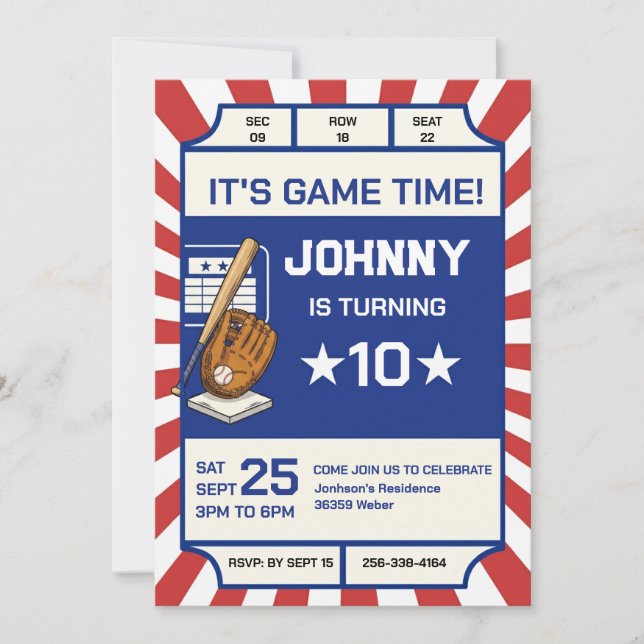 Invitación Personal Baseball Birthday Party Invitation (Anverso)