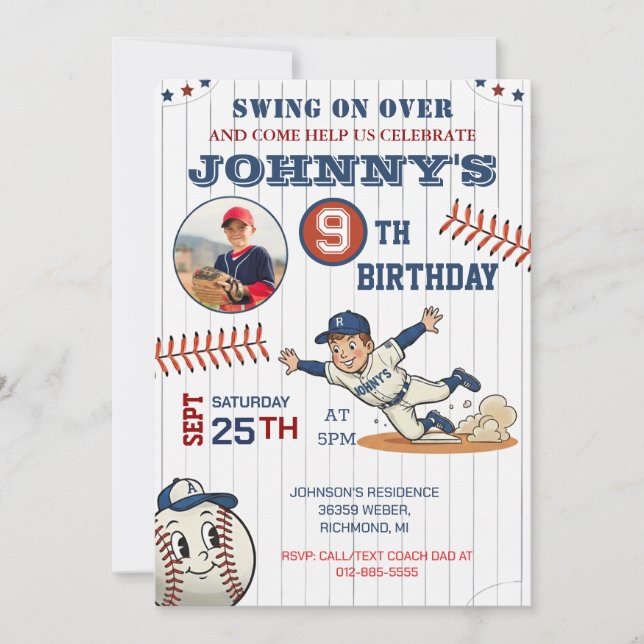 Invitación Personal Baseball Birthday with Photo (Anverso)