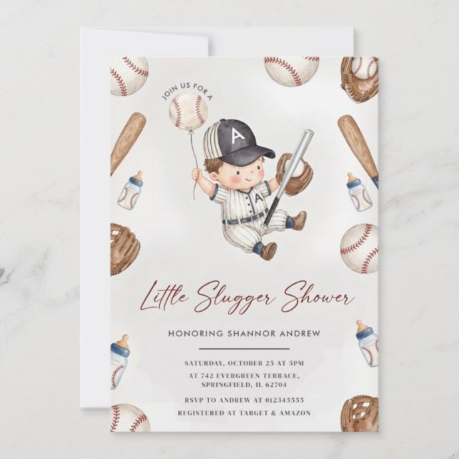 Invitación Personal Baseball Rookie Baby Shower Cute Bear (Anverso)