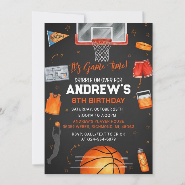Invitación Personal Basketball Birthday for boy (Anverso)