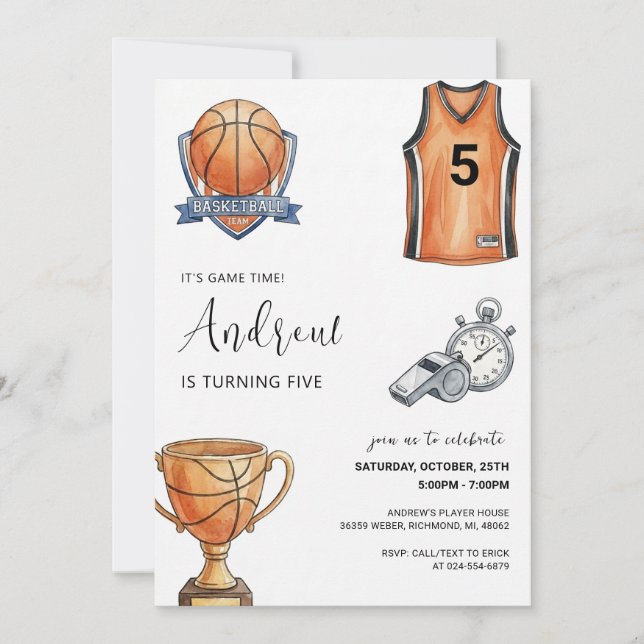 Invitación Personal Basketball Birthday Invitation (Anverso)