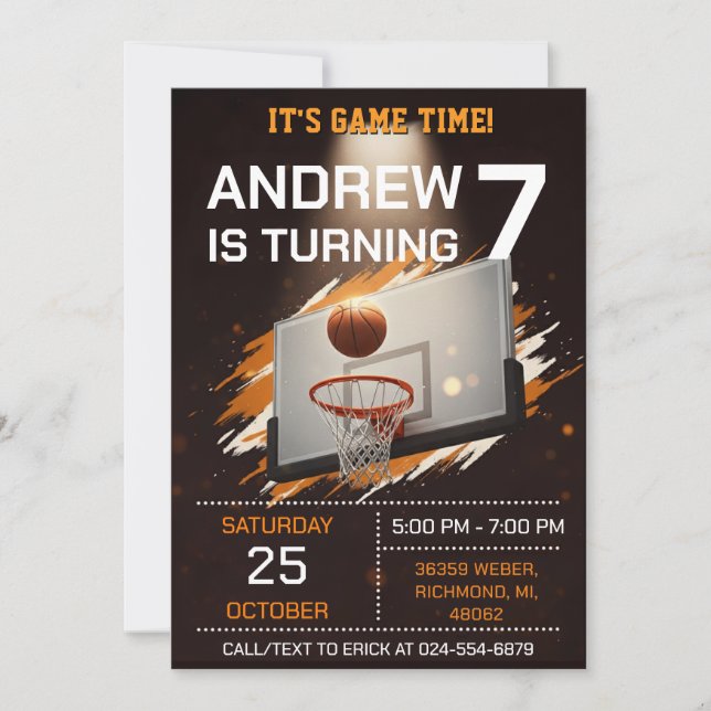 Invitación Personal Basketball Birthday Invitation Party (Anverso)