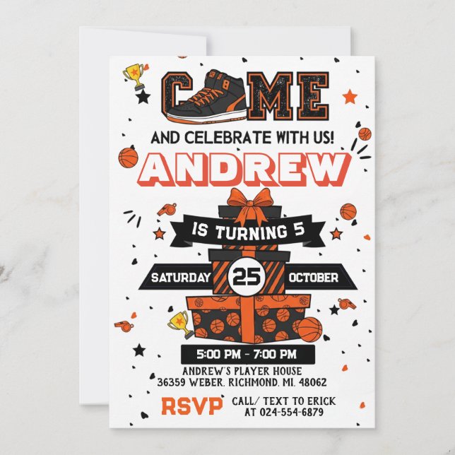 Invitación Personal Basketball Birthday Invitation Party (Anverso)