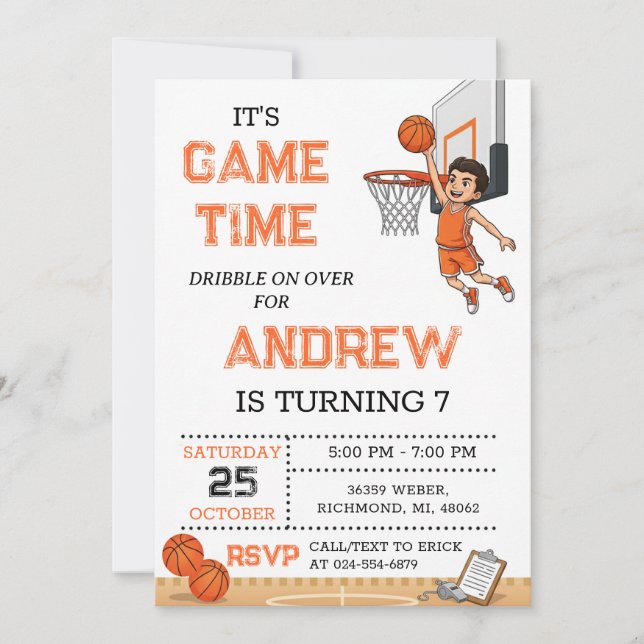 Invitación Personal Basketball Birthday Invitation Party (Anverso)