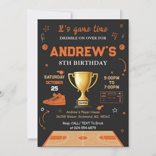 Invitación Personal Basketball Birthday Invitation Template (Anverso)