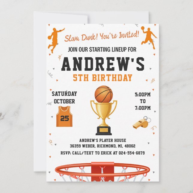 Invitación Personal Basketball Birthday with Photo (Anverso)