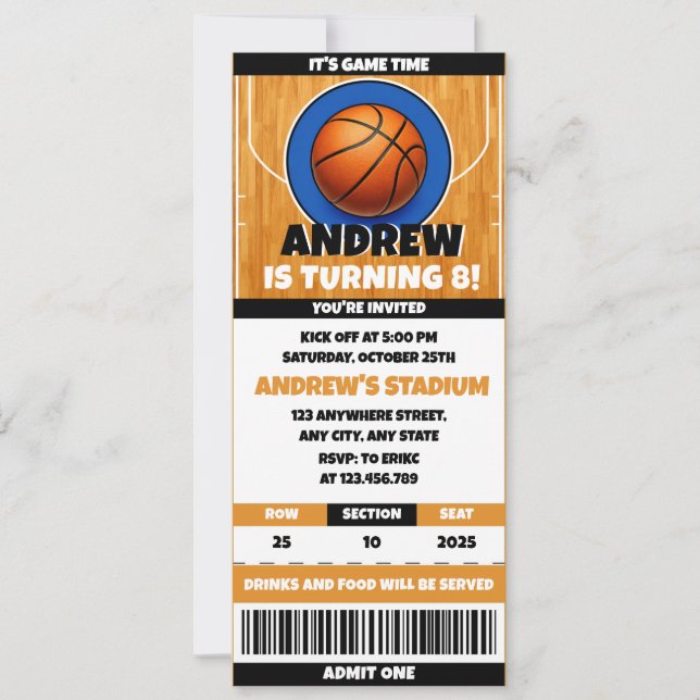 Invitación Personal Basketball Fan's Birthday Ticket (Anverso)