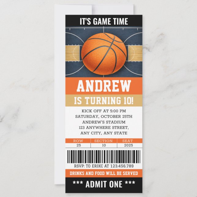 Invitación Personal Basketball Ticket Birthday Invitation (Anverso)