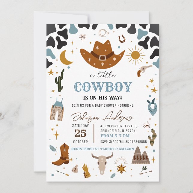 Invitación personal de Baby Shower para niñito bov (Anverso)