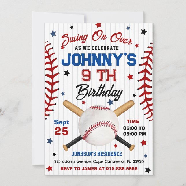 Invitación personal de cumpleaños al béisbol (Anverso)